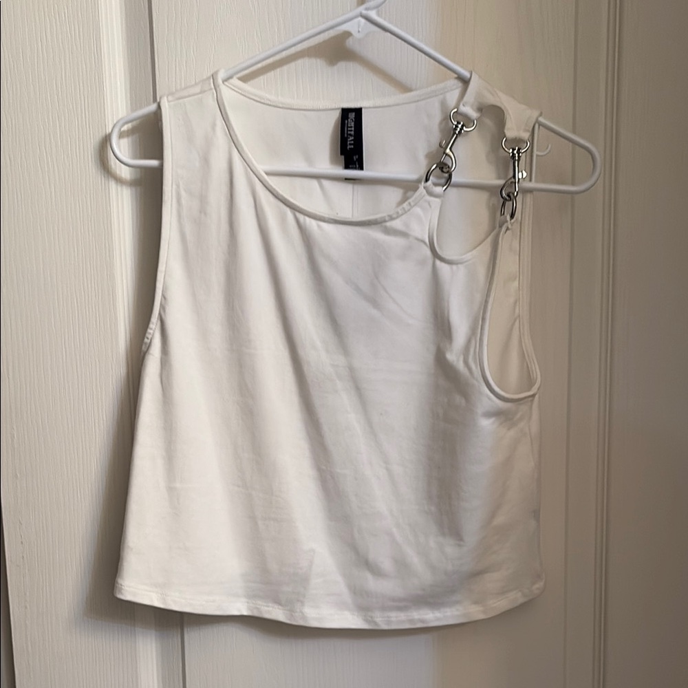 Torrid White Asymmetrical Crop Tank Top
